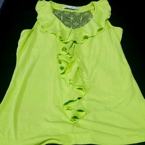 Sleeveless neon yellow ruffle top.